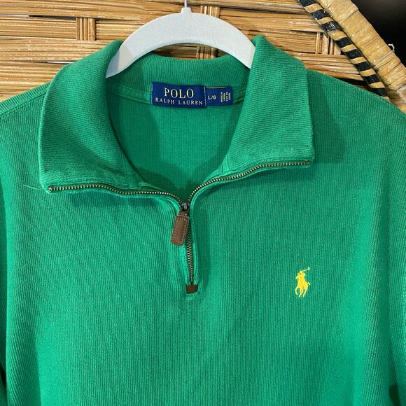 Polo Ralph Lauren 1/4 Zip Pullover Sweater Grass Green Men’s Large 100% Cotton - Picture 2 of 8
